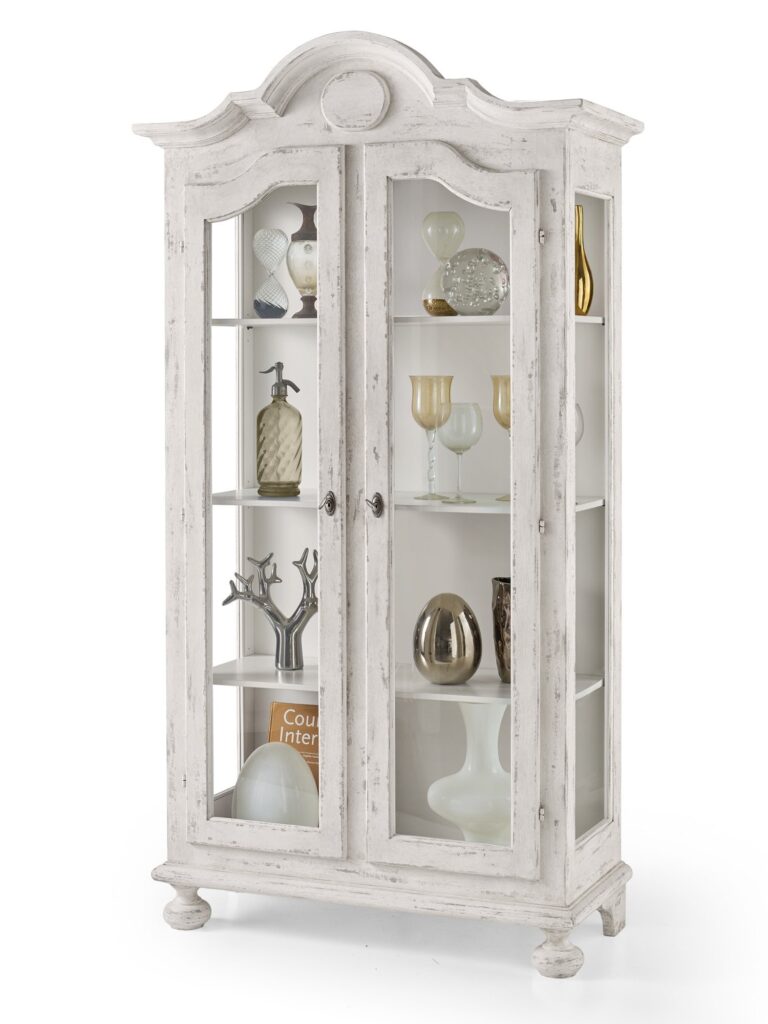 Vetrina 2 ante con cappello sagomato in legno massello