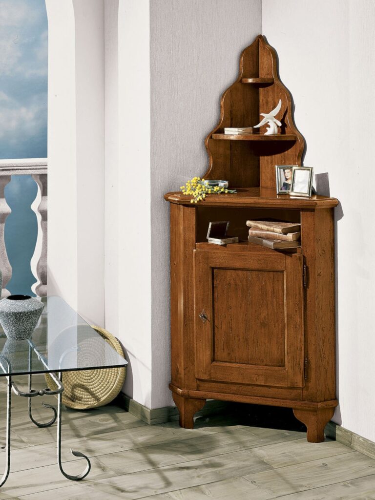 Angoliera in legno massello 1 anta 1 vano mensole noce chiaro